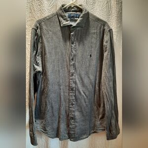 Polo Ralph Lauren Shirt Mens XL Gray Button Down Flannel Slim Fit Preppy Travel